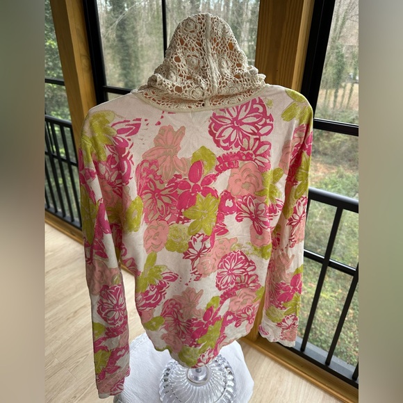 Sigrid Olsen Silk/Rayon Knit Zip-Up Sweater With Crochet Lace Pockets & Hood ~ M - Picture 10 of 16